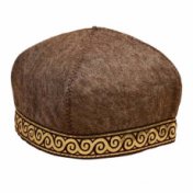 Шапка для бани Тюбетейка с золотой лентой коричневая